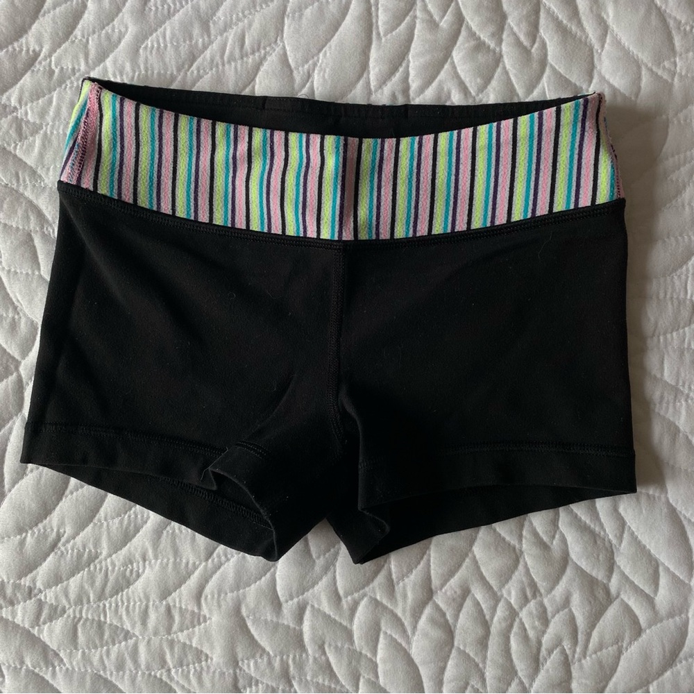 Ivivva Reversible Black Shorts with Colorful Striped Waistband - Picture 2 of 7
